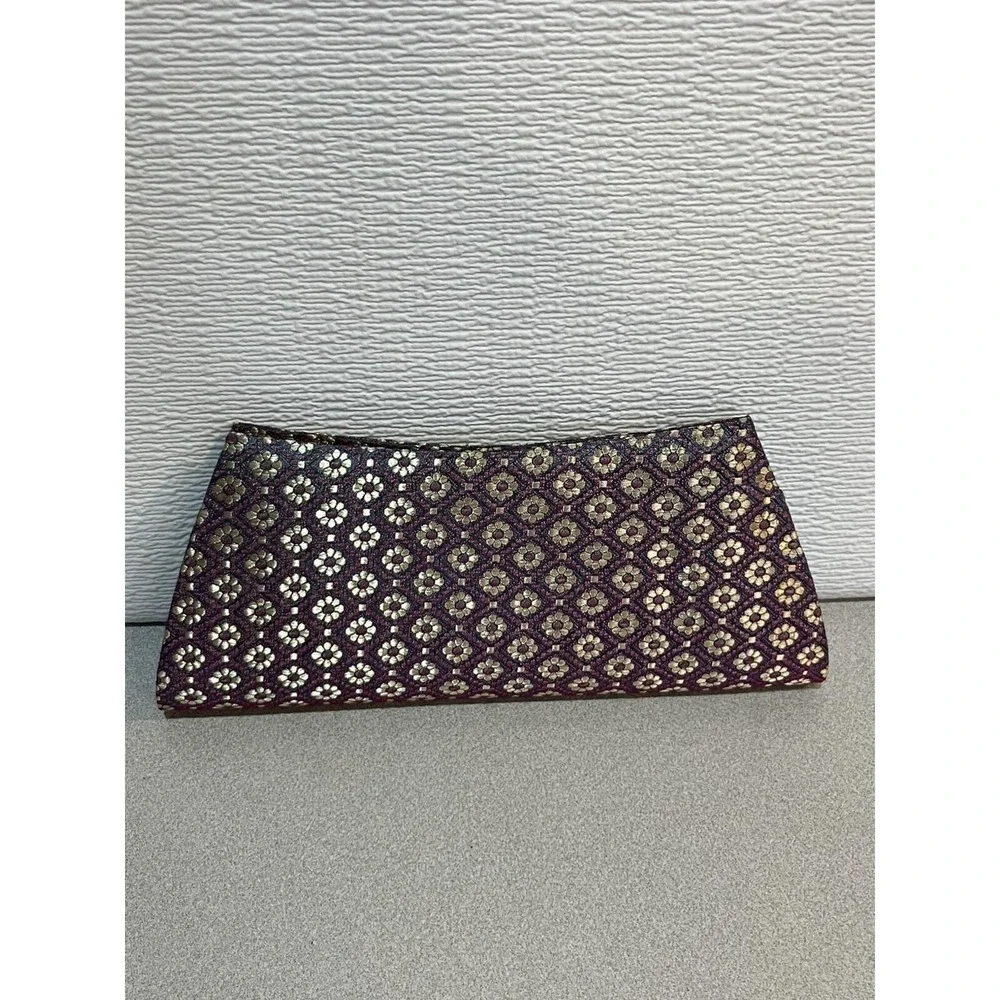 Cool Vintage 70s 80s Gold Purple Medallion RHAINSTONE  Banarasi Brocade‎ Clutch